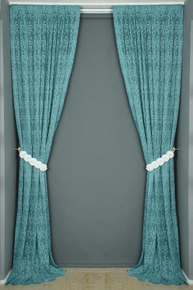 ŞAL MODEL PETROL YEŞİLİ RENK TEK KANAT Hazır dikilmiş Pileli Fon Perde 75*260 cm - Resim 6