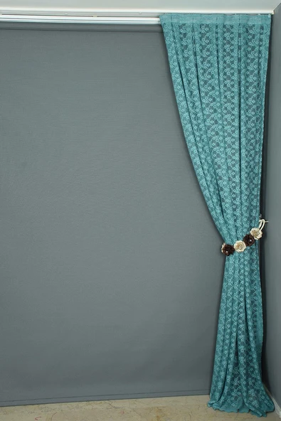 ÇİÇEK MODEL PETROL YEŞİLİ RENK TEK KANAT Hazır dikilmiş Pileli Fon Perde 75*260 cm - Resim 5