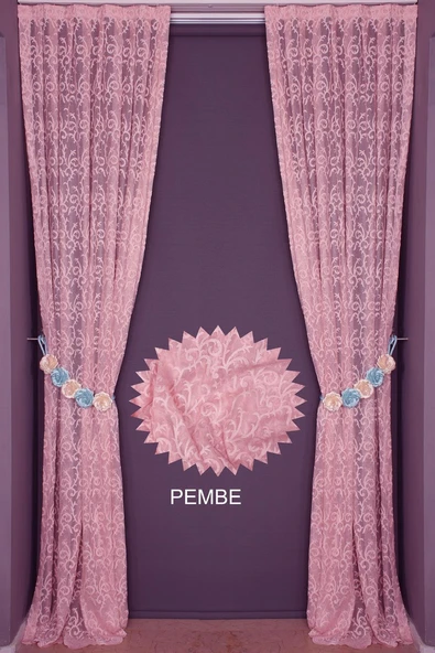 ŞAL MODEL PEMBE RENK TEK KANAT Hazır dikilmiş Pileli Fon Perde 75*260 cm - Resim 7