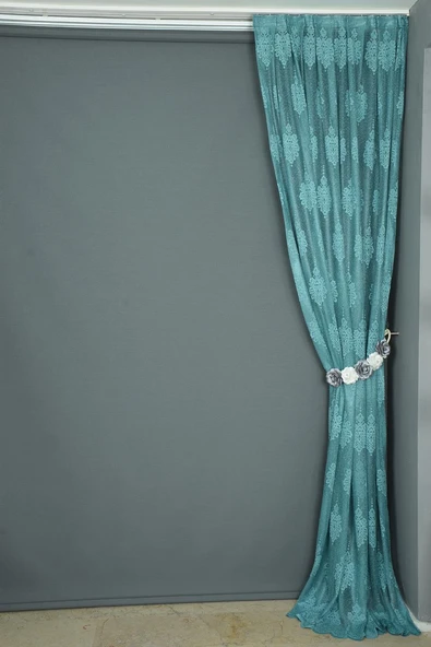 NOKTALI DAMAKS MODEL PETROL YEŞİLİ RENK TEK KANAT Pileli Fon Perde 75*260 cm - Resim 5