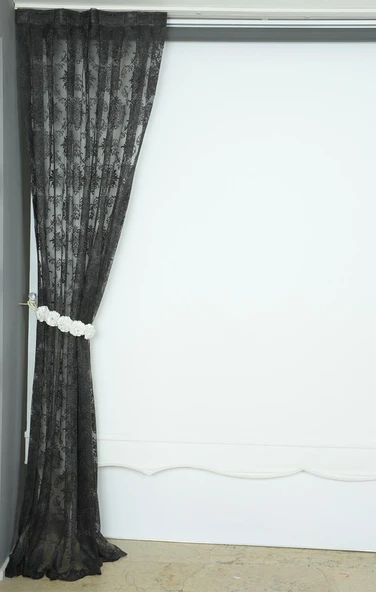 DAMAKS MODEL ANTRASİT RENK TEK KANAT Hazır dikilmiş Pileli Fon Perde 75*260 cm - Resim 4