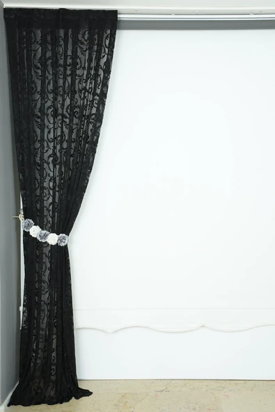 SULTAN 2 MODEL SİYAH RENK TEK KANAT Hazır dikilmiş Pileli Fon Perde 75*260 cm - Resim 4