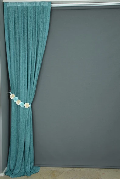 ÇİZGİLİ MODEL PETROL YEŞİLİ RENK TEK KANAT Hazır dikilmiş Pileli Fon Perde 75*260 cm - Resim 4