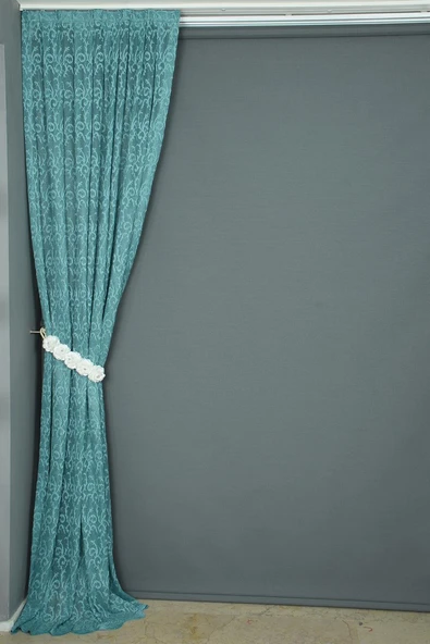 ŞAL MODEL PETROL YEŞİLİ RENK TEK KANAT Hazır dikilmiş Pileli Fon Perde 75*260 cm - Resim 4