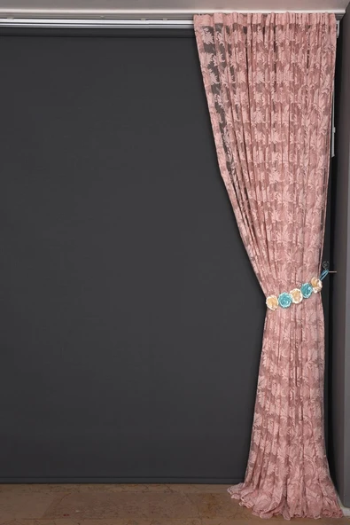 YAPRAK MODEL PUDRA RENK TEK KANAT Hazır dikilmiş Pileli Fon Perde 75*260 cm - Resim 3