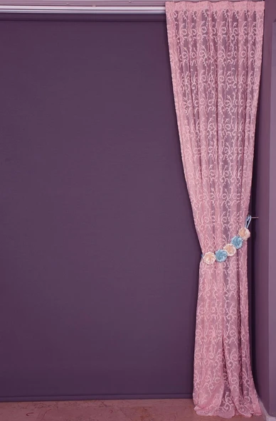 ŞAL MODEL PEMBE RENK TEK KANAT Hazır dikilmiş Pileli Fon Perde 75*260 cm - Resim 4