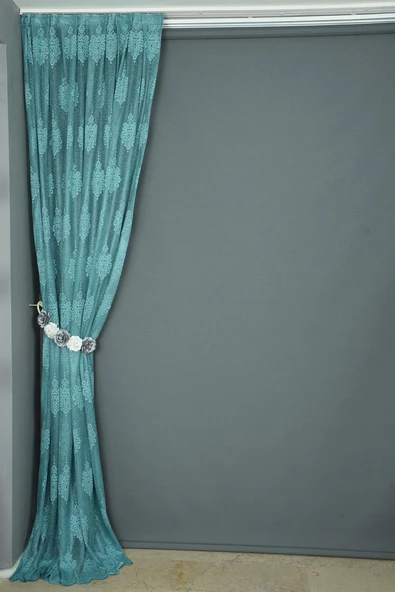 NOKTALI DAMAKS MODEL PETROL YEŞİLİ RENK TEK KANAT Pileli Fon Perde 75*260 cm - Resim 4