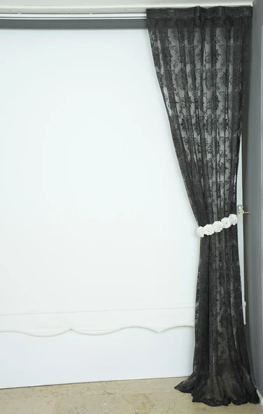 DAMAKS MODEL ANTRASİT RENK TEK KANAT Hazır dikilmiş Pileli Fon Perde 75*260 cm - Resim 5