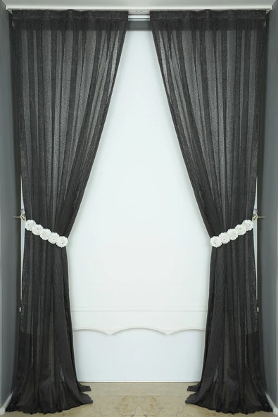 ÇİZGİLİ MODEL ANTRASİT RENK TEK KANAT Hazır dikilmiş Pileli Fon Perde 75*260 cm - Resim 6