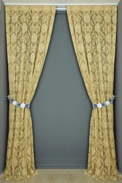 DAMAKS MODEL GOLD RENK TEK KANAT Hazır dikilmiş Pileli Fon Perde 75*260 cm - Resim 6