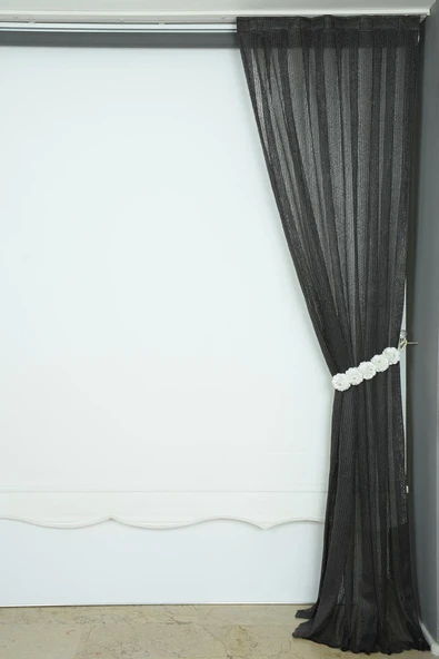 ÇİZGİLİ MODEL ANTRASİT RENK TEK KANAT Hazır dikilmiş Pileli Fon Perde 75*260 cm - Resim 5