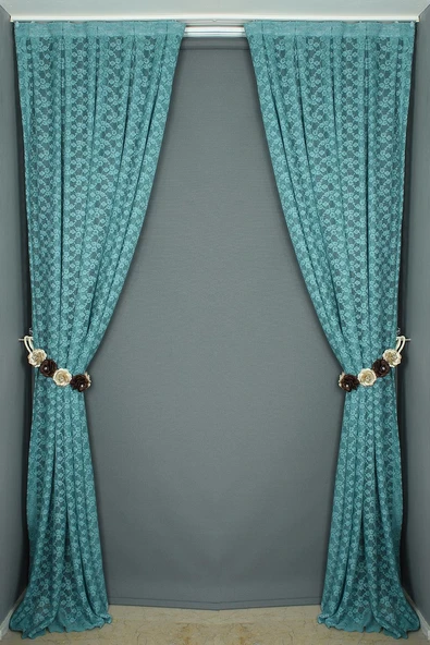 ÇİÇEK MODEL PETROL YEŞİLİ RENK TEK KANAT Hazır dikilmiş Pileli Fon Perde 75*260 cm - Resim 6