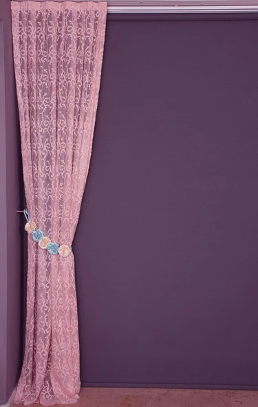 ŞAL MODEL PEMBE RENK TEK KANAT Hazır dikilmiş Pileli Fon Perde 75*260 cm - Resim 3