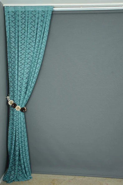 ÇİÇEK MODEL PETROL YEŞİLİ RENK TEK KANAT Hazır dikilmiş Pileli Fon Perde 75*260 cm - Resim 4