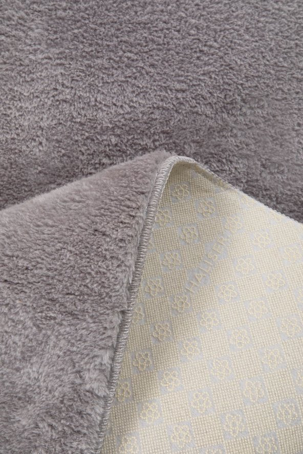 My Evilla Modern Dekoratif Halı Jel Kaymaz Taban Peluş Açık Gri Paspas Takımı 50x80 - 2