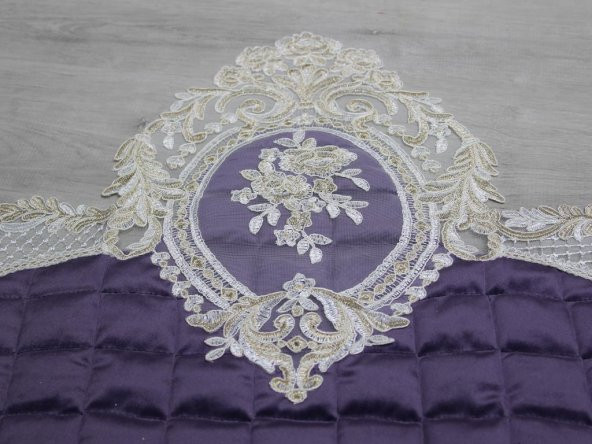 Fransız Güpürlü Minel Kapitoneli Kadife Seccade Lila - Resim 3