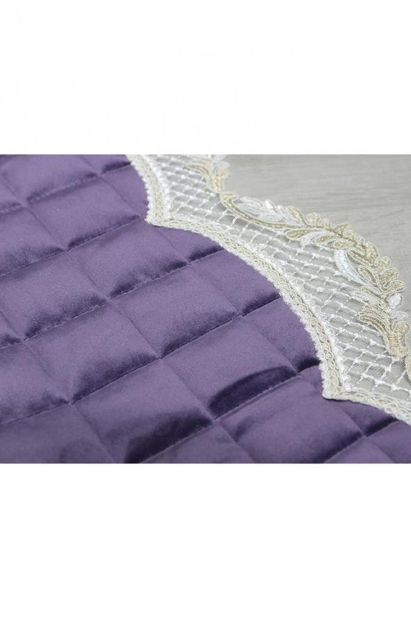 Fransız Güpürlü Minel Kapitoneli Kadife Seccade Lila - Resim 6