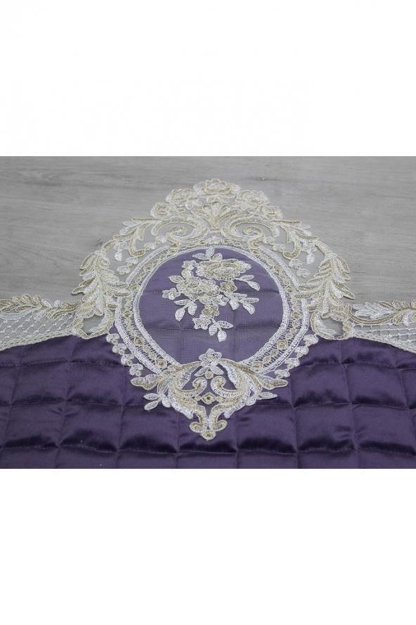 Fransız Güpürlü Minel Kapitoneli Kadife Seccade Lila - Resim 7