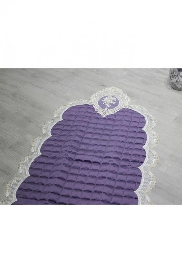 Fransız Güpürlü Minel Kapitoneli Kadife Seccade Lila - Resim 8