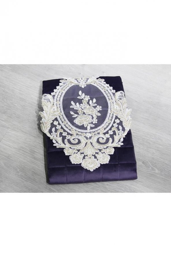 Fransız Güpürlü Minel Kapitoneli Kadife Seccade Lila - Resim 9