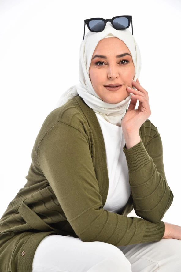 Kadın Triko Uzun Hırka Cepli V Yaka - 6