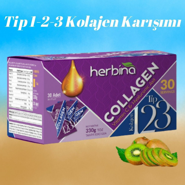 Herbina Kolajen Tip 1-2-3 Collagen 30 Şase Kivi Aromalı HEDİYELİ