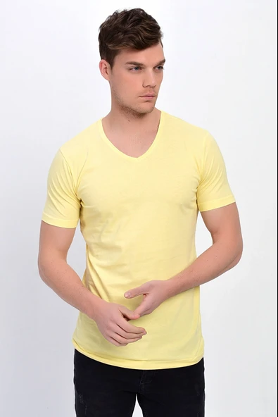 Dynamo  Erkek Basic Likralı V-Yaka T-shirt  - T-339 - Resim 9