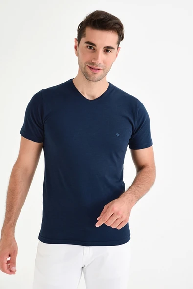 Dynamo  Erkek Basic Likralı V-Yaka T-shirt  - T-339 - Resim 5