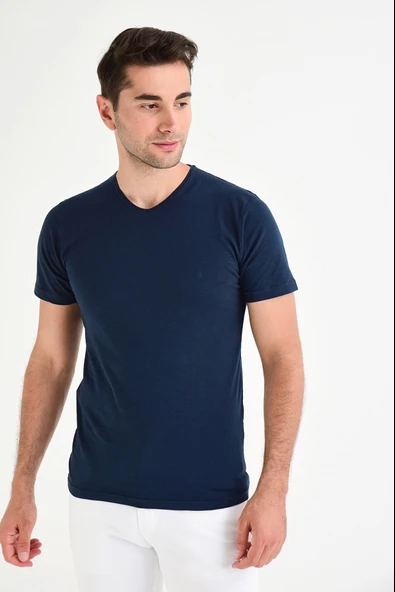 Dynamo  Erkek Basic Likralı V-Yaka T-shirt  - T-339 - Resim 4