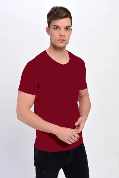 Dynamo  Erkek Basic Likralı V-Yaka T-shirt  - T-339 - Resim 2