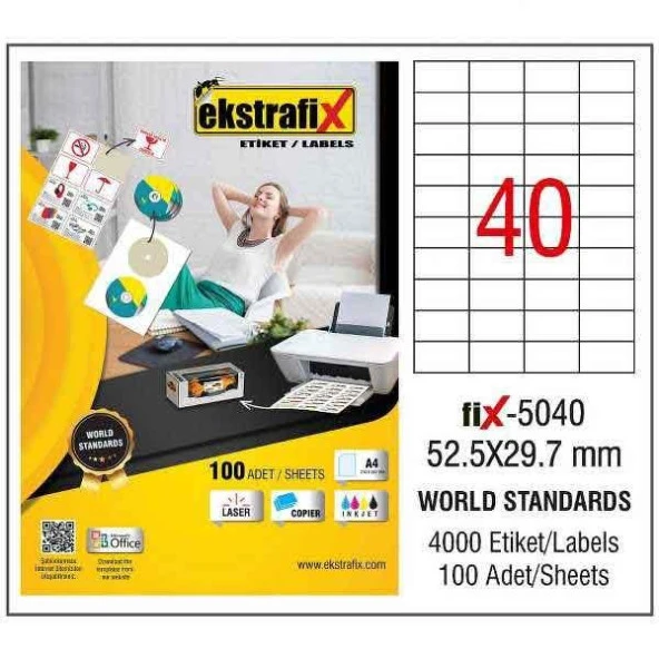 Ekstrafix Laser Etiket 100 Yaprak 52.5 x 29.7 mm Lazer Yazıcı Etiketi