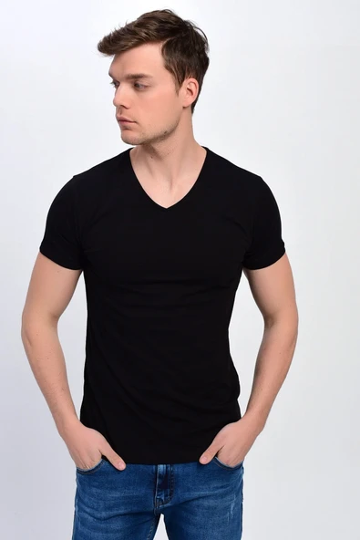 Dynamo  Erkek Basic Likralı V-Yaka T-shirt  - T-339 - Resim 12