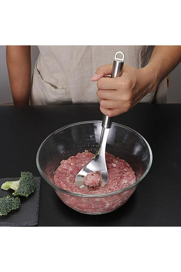 Delikli Köfte Yapma Kaşığı Çelik Paslanmaz Lokma Kaşığı Pişi Hamur Kaşığı 24 cm - 6
