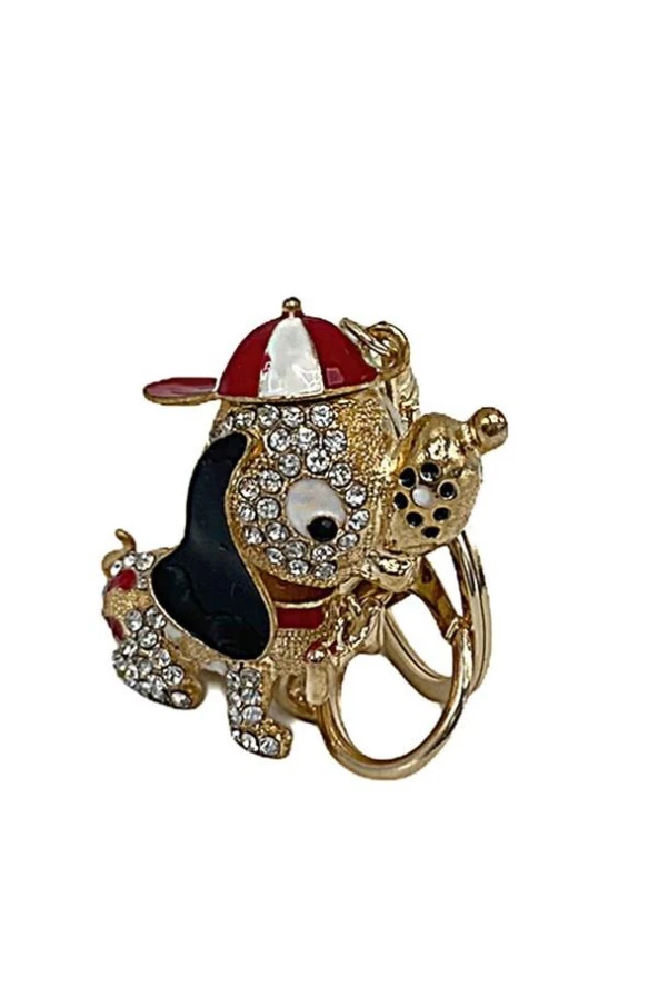 Kırmızı Kristal Taşlı Sevimli Köpek Anahtarlık - Resim 2