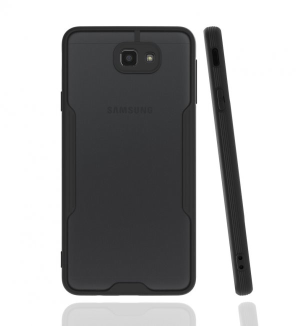 KNY Samsung Galaxy J7 Prime Kılıf Renkli Kenarlı Kamera Korumalı Buzlu Parfe Kapak Siyah