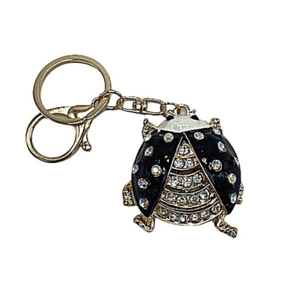 Siyah Kristal Taşlı Uğur Böceği Anahtarlık ürün görseli
