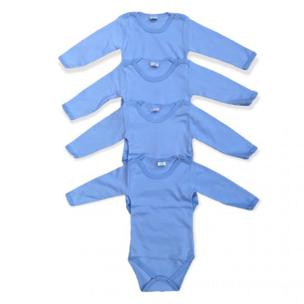 Erkek Bebek 4'lü Uzun Kollu Çıtçıtlı %100 Pamuklu Body Zıbın-Mavi