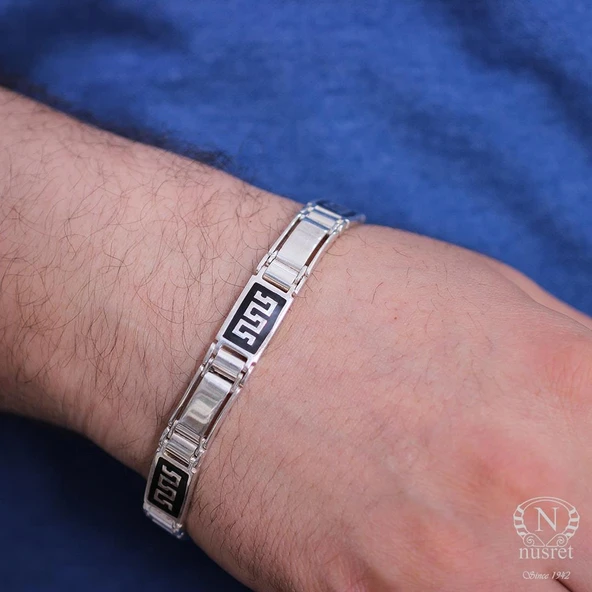 925 Ayar Gümüş Grek Deseni Erkek Bileklik ürün görseli