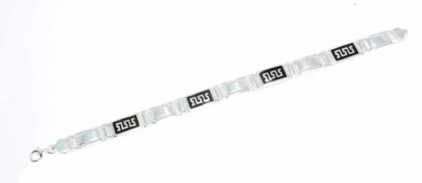 925 Ayar Gümüş Grek Deseni Erkek Bileklik - Resim 2