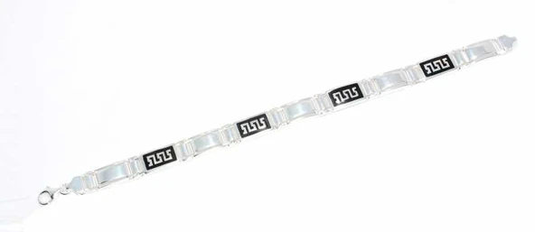 925 Ayar Gümüş Grek Deseni Erkek Bileklik - Resim 3