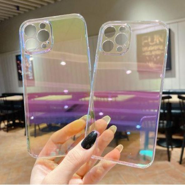 iPhone 12 Pro Max Parlak Rainbow Holografik Kamera Korumalı Sert Kılıf - 2