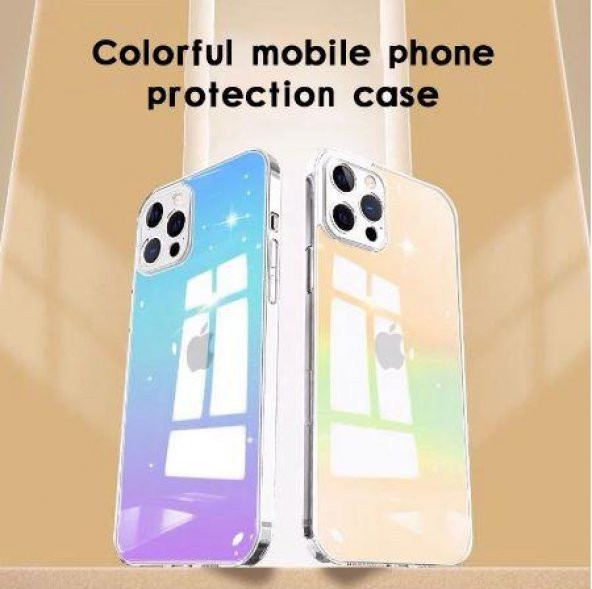 iPhone 12 Pro Max Parlak Rainbow Holografik Kamera Korumalı Sert Kılıf - 5