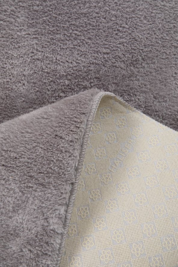 My Evilla Modern Dekoratif Halı Jel Kaymaz Taban Peluş Puffy Kalp Model Gri Paspas Takımı 70x100-70x60 - 3