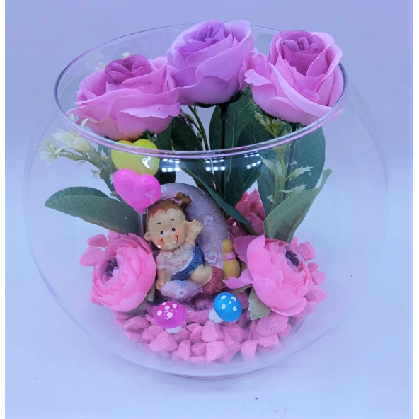 Kız Bebek Yeni Doğan Doğum Tebrik Hediyesi Minik Meleğim Cam Teraryum - Resim 2