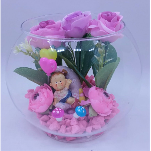Kız Bebek Yeni Doğan Doğum Tebrik Hediyesi Minik Meleğim Cam Teraryum - Resim 3