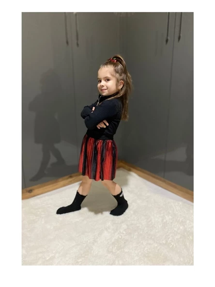 Kırmızı-Siyah Şeritli Etek - 9