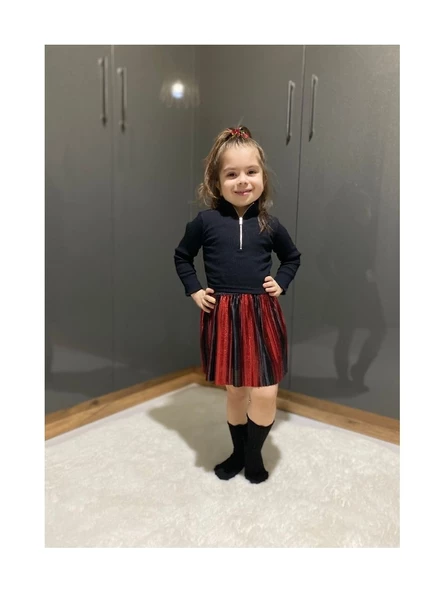 Kırmızı-Siyah Şeritli Etek - 5