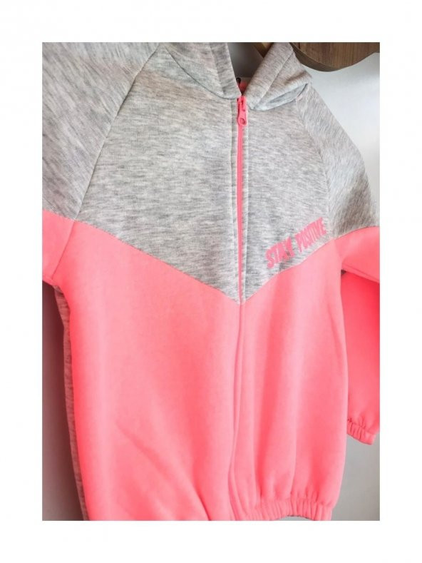 Gri-Pembe Renk Kapişonlu Hırka - 4