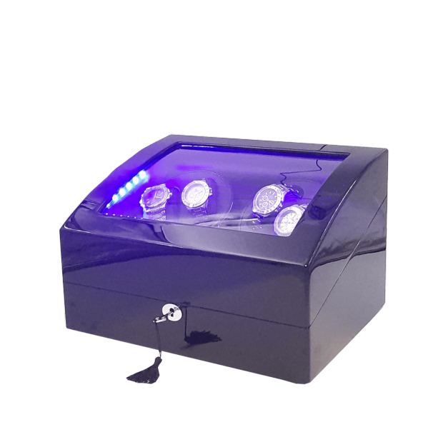 Otomatik Saat Kurma Kutusu (Winder) Piano Black 4+6 Siyah içi Siyah Led Işık Sistemli - 2