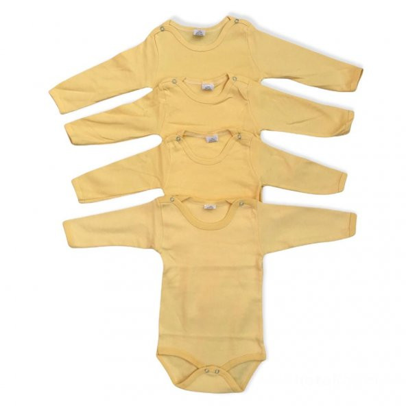 Erkek Bebek 4'lü Uzun Kollu Çıtçıtlı %100 Pamuklu Body Zıbın-Sarı